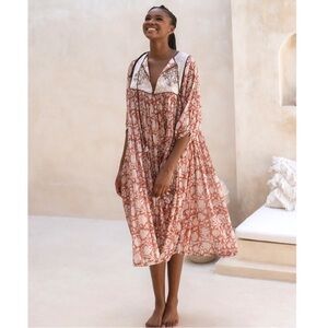 Daughters of India Size XL Diya Midi Dress Chestnut Boho Bohemian Flowy Peasant